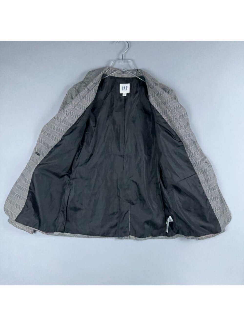GAP Plaid Blazer Jacket Womens Size 4 Gray Black One-Button Single Breasted - Picture 4 of 12